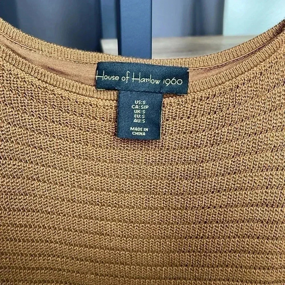 House of Harlow 1960 Square neck Brown Knit Ruffle Hem Midi Tank Dress S - Picture 3 of 6